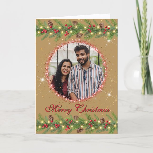Weihnachtsgarland-Foto Feiertagskarte (Vorderseite)
