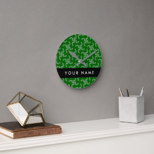Weihnachtsgarland, Grün, Ihr Name, Personalisieren Runde Wanduhr