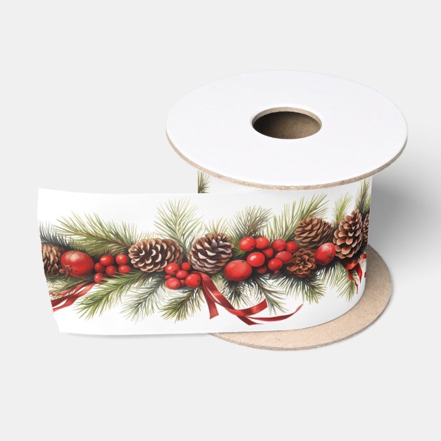 Weihnachtsgarland PineCones Red Satin Ribbon Satinband (Spule)