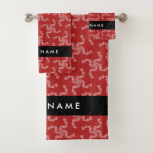 Weihnachtsgarland, Rot, Ihr Name, Personalisieren Badhandtuch Set