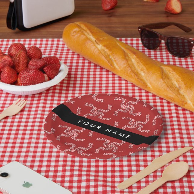 Weihnachtsgarland, Rot, Ihr Name, Personalisieren Pappteller (Picknick)