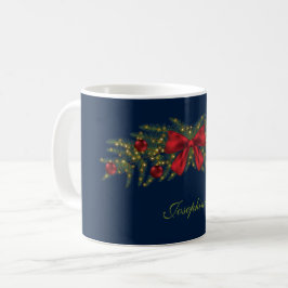 Weihnachtsgarten mit einem roten Bogen und Bauern Kaffeetasse