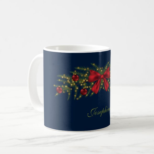 Weihnachtsgarten mit einem roten Bogen und Bauern Kaffeetasse (Vorderseite Links)
