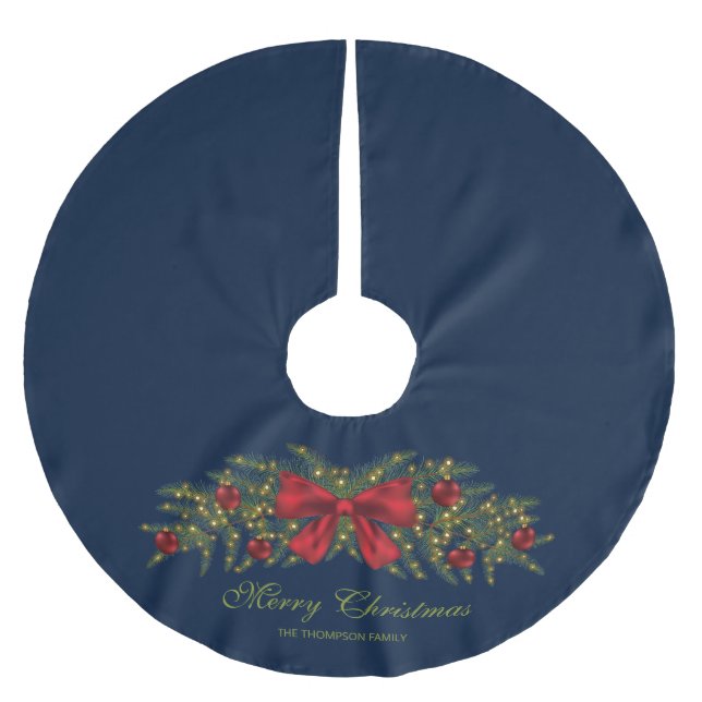 Weihnachtsgarten mit einem roten Bogen und Bauern Polyester Weihnachtsbaumdecke (Vorderseite)