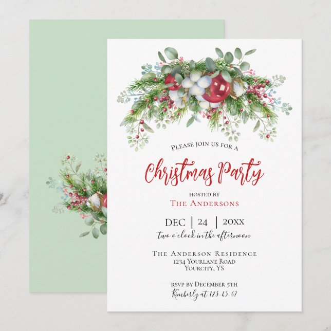 Weihnachtsgarten rot für die Party Einladung (Vorne/Hinten)