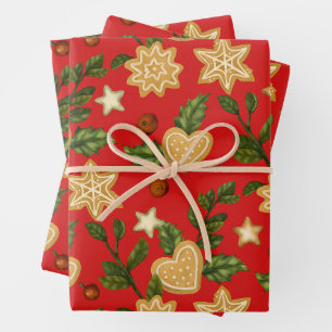 Weihnachtsgebäck Cookies und Berries Rot Geschenkpapier Set