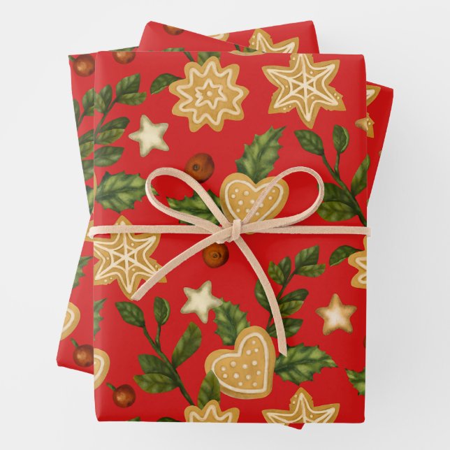 Weihnachtsgebäck Cookies und Berries Rot Geschenkpapier Set (Beispiel)