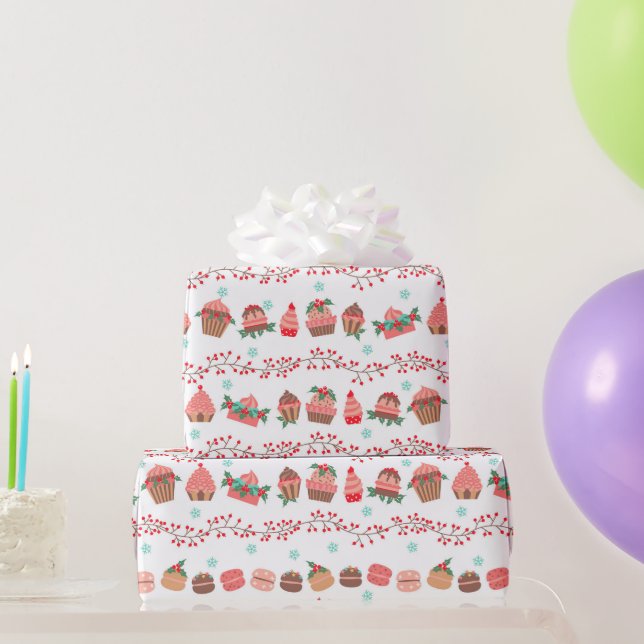 Weihnachtsgebäck Cupcakes Macarons Geschenkpapier (Partygeschenke)