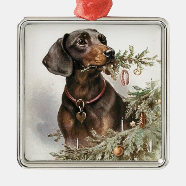 Weihnachtsgebäck Dackel Hund Silbernes Ornament (Vorne)