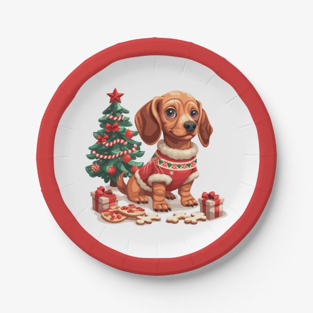 Weihnachtsgebäck Dackel Hunde Weihnachtsgebäck Pappteller (Vorderseite)