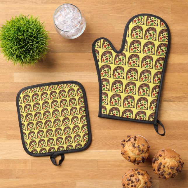 Weihnachtsgebäck Fruchtkuchen Ofenhandschuh & Topflappen-Set (Oben Unten)