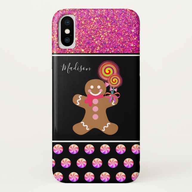 Weihnachtsgebäck Girl Pink Glitzer Monogramm Case-Mate iPhone Hülle (Rückseite)