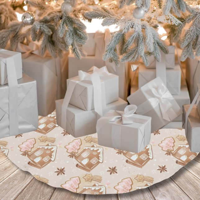 Weihnachtsgebäck Haus Pink Cookies Brown Polyester Weihnachtsbaumdecke (Von Creator hochgeladen)