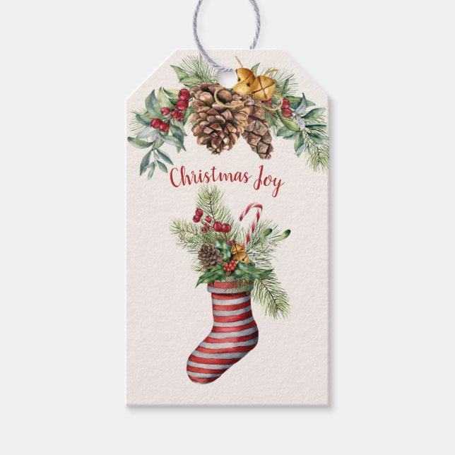 Weihnachtsgebäck, Kiefernrohre, Bonbons, Strumpf Geschenkanhänger (Vorderseite)