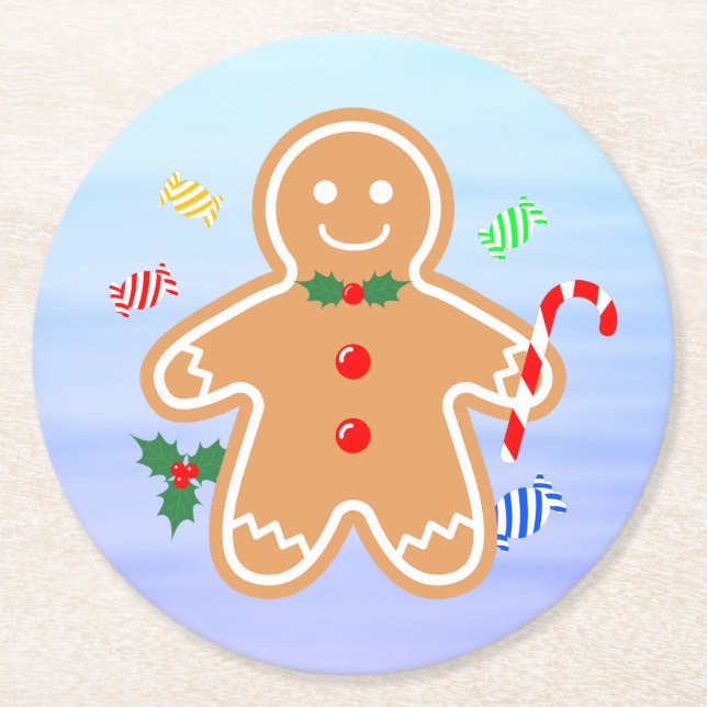 Weihnachtsgebäck Leckerei Gingerbread Man Candy Ca Runder Pappuntersetzer (Vorderseite)