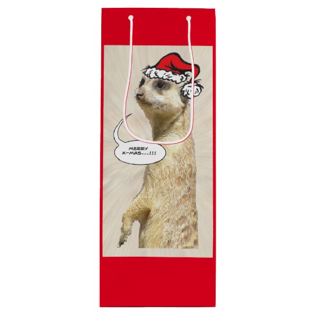 Weihnachtsgebäck Meerkat RED Wine Bag Geschenktüte Für Weinflaschen (Vorderseite)