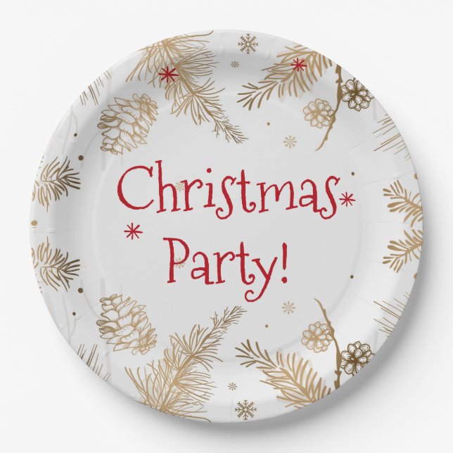 Weihnachtsgebäck, Party aus Goldenen Kiefern, Pappteller (Vorderseite)