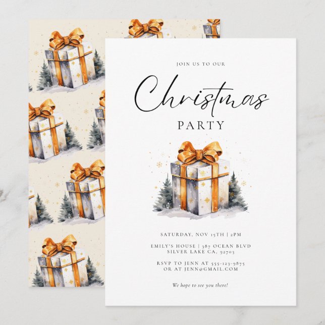 Weihnachtsgebäck Party Golden Watercolor Einladung (Vorne/Hinten)