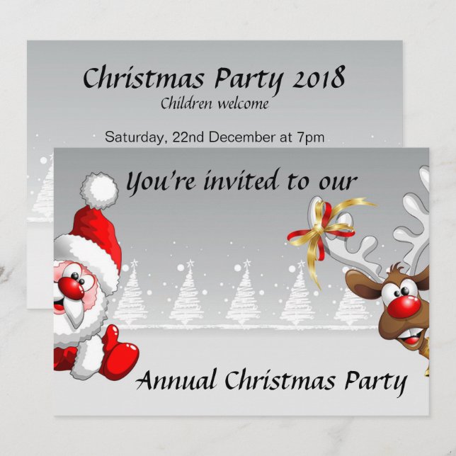 Weihnachtsgebäck Party mit Cartoon Santa Rentiere  Einladung (Vorne/Hinten)