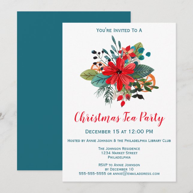 Weihnachtsgebäck Party Winter Florals & Frucht Einladung (Vorne/Hinten)