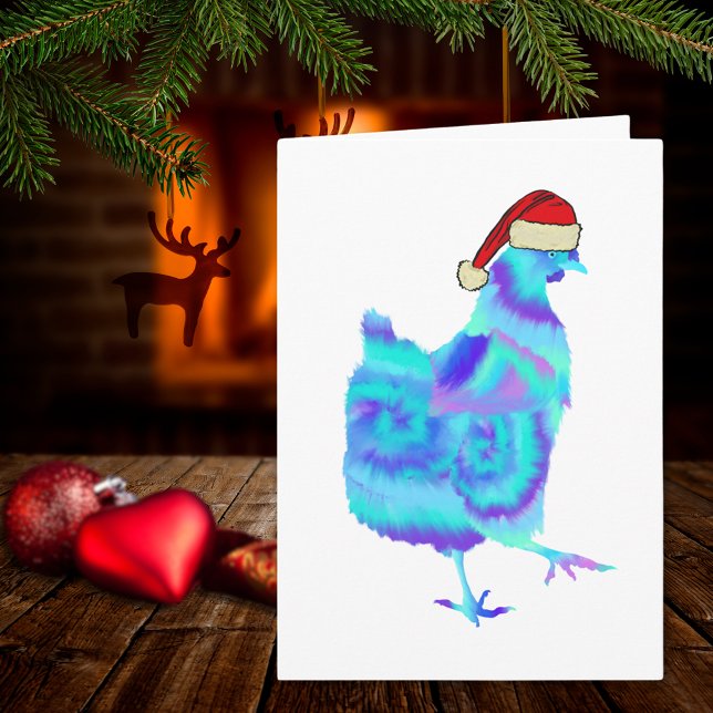 Weihnachtsgebäck Tanz Funny Funky Festive Hen Karte (Christmas hen wearing a Santa hat colorful chicken dance farm animal art holiday greeting card)