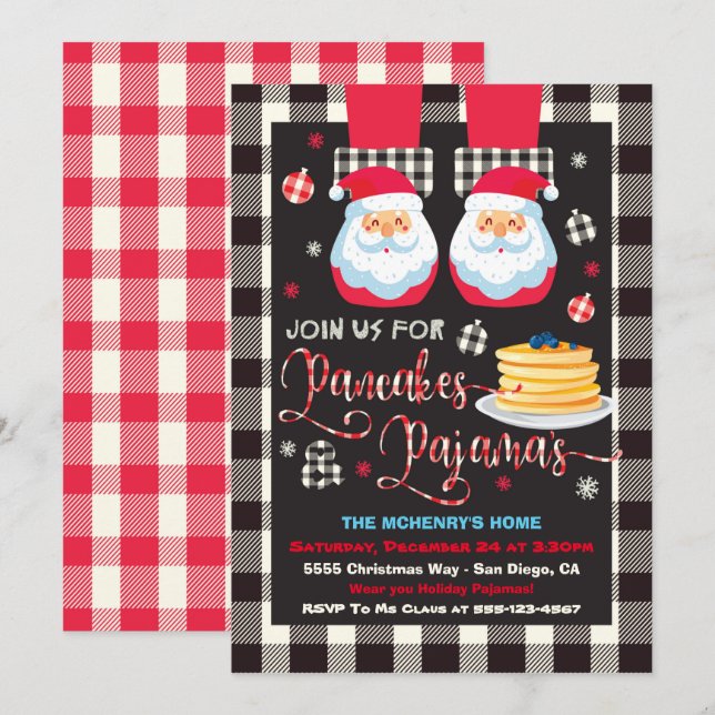 Weihnachtsgebäck und Pajamas-Party Einladung (Vorne/Hinten)
