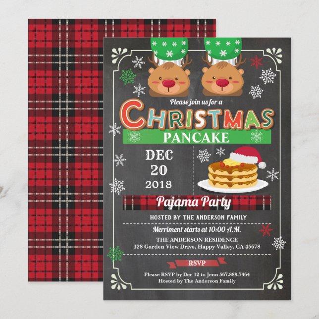 Weihnachtsgebäck und Pjama-Party Einladung (Vorne/Hinten)