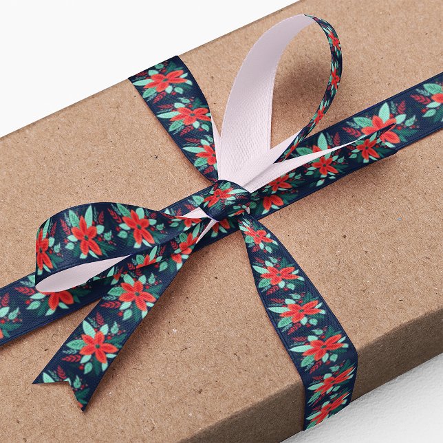 Weihnachtsgebirge Roter Botanischer Blauer Feierta Satinband (Von Creator hochgeladen)