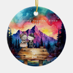Weihnachtsgebirge Wasserfarbe Neuvermähltes Paar Keramik Ornament