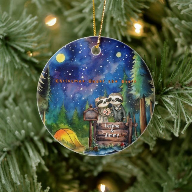 Weihnachtsgebirge Wasserfarbe Neuvermähltes Paar Keramik Ornament (Baum)