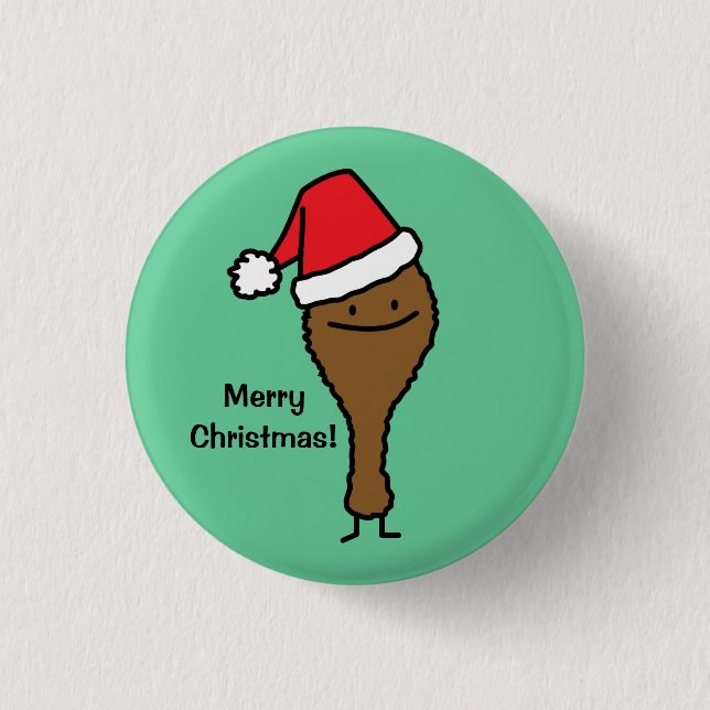 Weihnachtsgebratenes Hühnerbein-Weihnachtsmannmütz Button (Vorderseite)