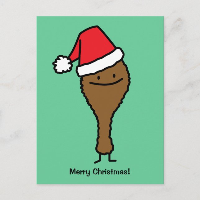 Weihnachtsgebratenes Hühnerbein-Weihnachtsmannmütz Feiertagspostkarte (Vorderseite)
