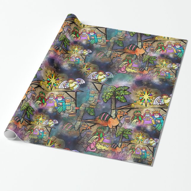 WeihnachtsGeburt Christis-Aquarell Geschenkpapier (Ungerollt)