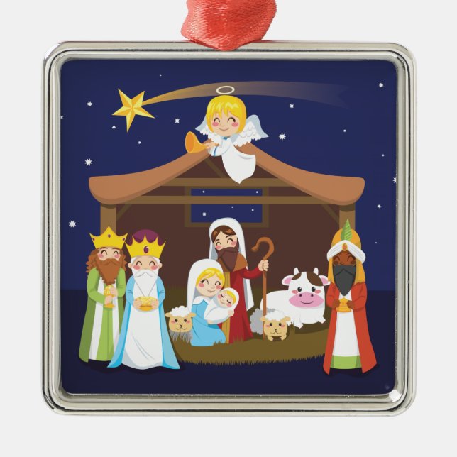 WeihnachtsGeburt Christis-Szene Ornament Aus Metall (Vorne)