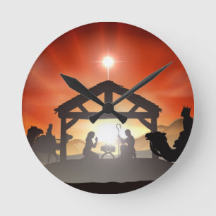 WeihnachtsGeburt Christis-Szene Runde Wanduhr