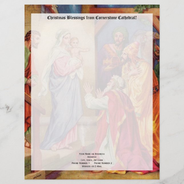 WeihnachtsGeburt Christis-Szene Wisemen Briefbogen (Vorderseite)