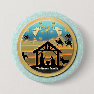 Weihnachtsgeburt Jesu Christi in der Krippe Szene Button