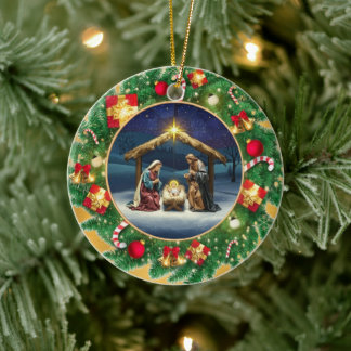 Weihnachtsgeburt Jesu Christi in der Krippe Szene Keramik Ornament