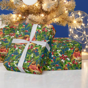 Weihnachtsgeburten Holly Imitate Gold Muster Geschenkpapier