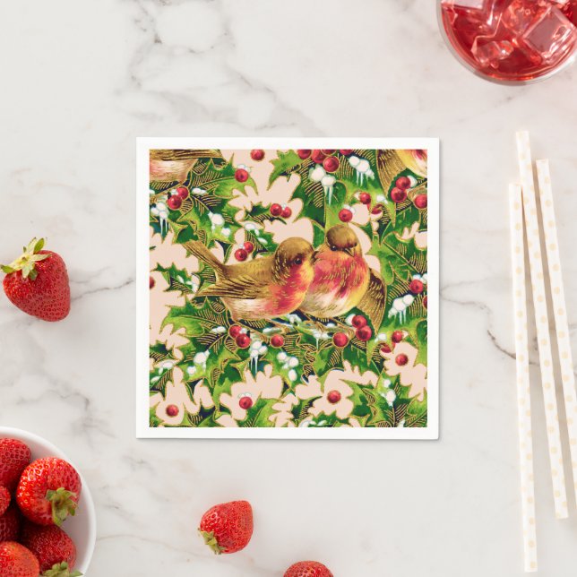 Weihnachtsgeburten Holly Imitate Gold Muster Serviette (Beispiel)