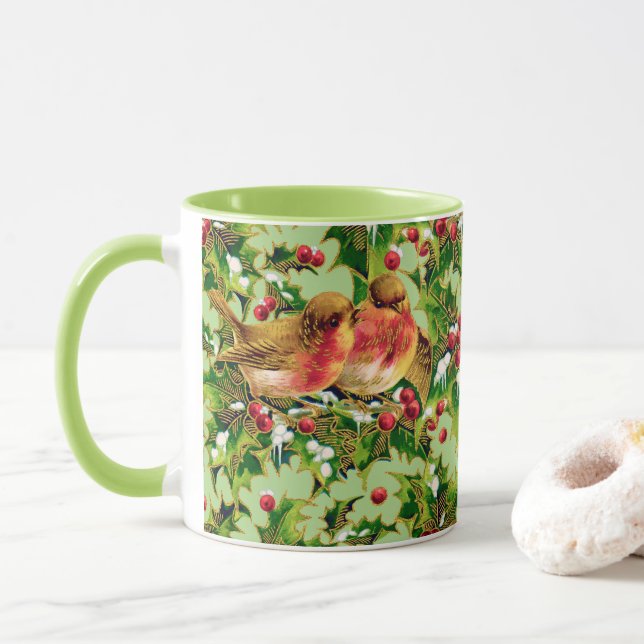 Weihnachtsgeburten Holly Imitate Gold Muster Tasse (Mit Donut)