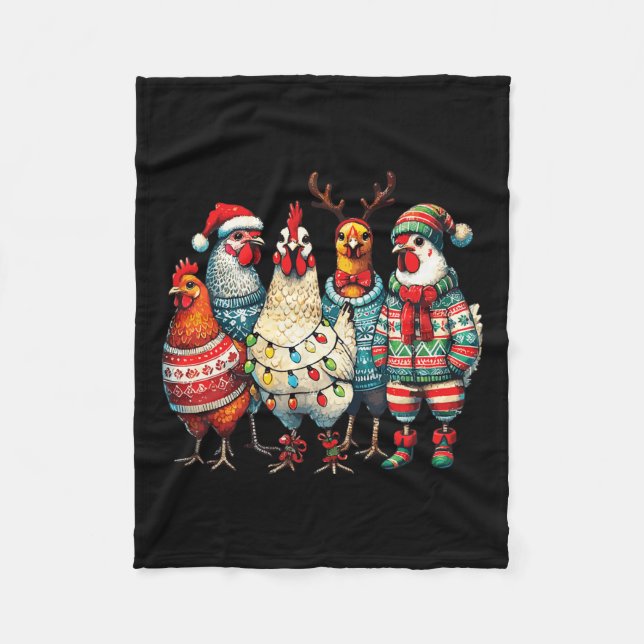 Weihnachtsgeburten-Hühner-Hat Lights Farm Animal Fleecedecke (Vorderseite)