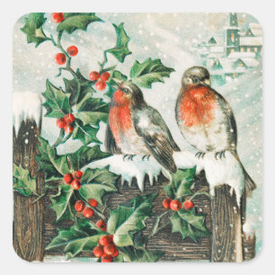 Weihnachtsgeburten und Holly-Winter-Schnee Quadratischer Aufkleber