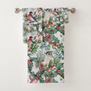 Weihnachtsgeburten und Pinien Blumenmuster Badhandtuch Set