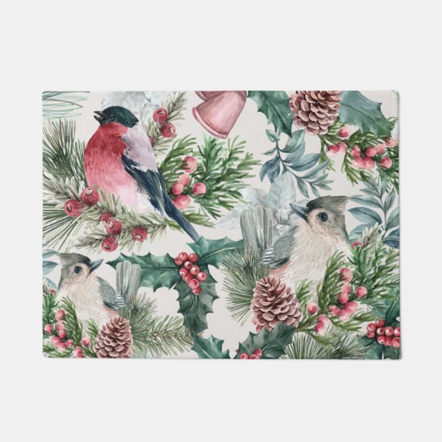 Weihnachtsgeburten und Pinien Blumenmuster Fußmatte (Vorderseite)