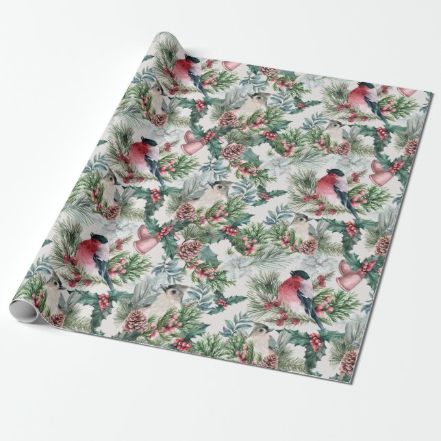 Weihnachtsgeburten und Pinien Blumenmuster Geschenkpapier (Ungerollt)
