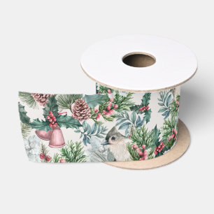 Weihnachtsgeburten und Pinien Blumenmuster Satinband
