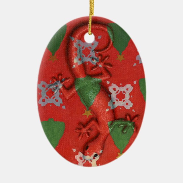 WeihnachtsGeckoverzierung Keramik Ornament (Vorne)