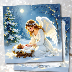 Weihnachtsgedicht mit Jesuskind und Engel Feiertagskarte