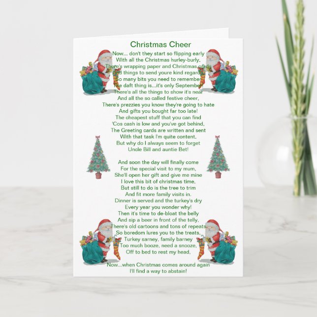 Weihnachtsgedicht Santa und Weihnachtsbaumkarte Feiertagskarte (Vorderseite)